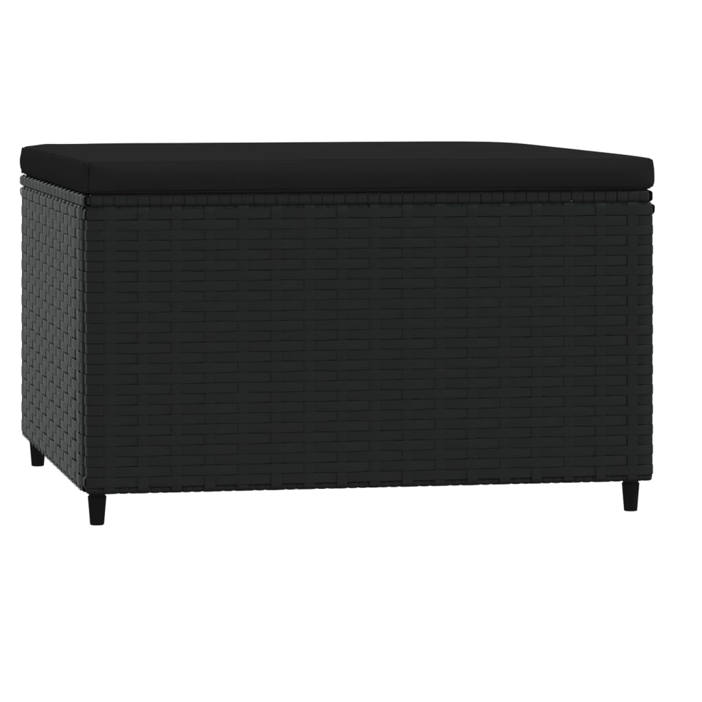 Garden footstools with cushions, 2 pcs, black, polyrattan