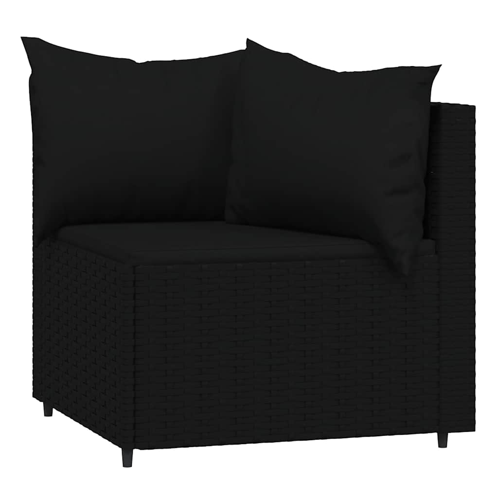 Corner sofas with cushions, 2 pcs., black, poly rattan