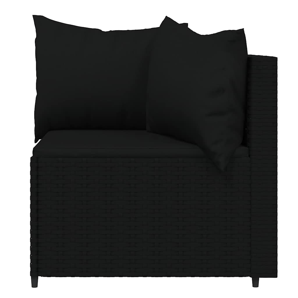 Corner sofas with cushions, 2 pcs., black, poly rattan