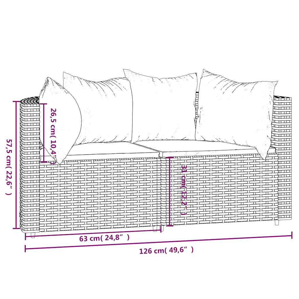 Corner sofas with cushions, 2 pcs., black, poly rattan