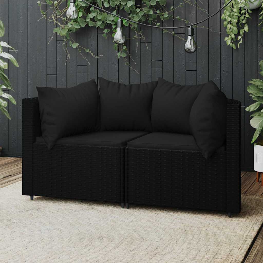 Corner sofas with cushions, 2 pcs., black, poly rattan