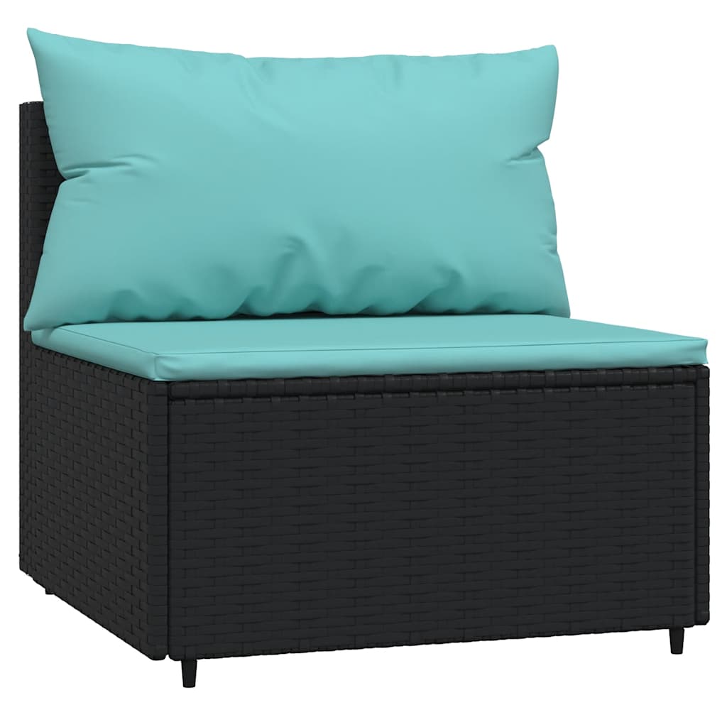 Garden lounge set with cushions, 4-piece, black, poly rattan