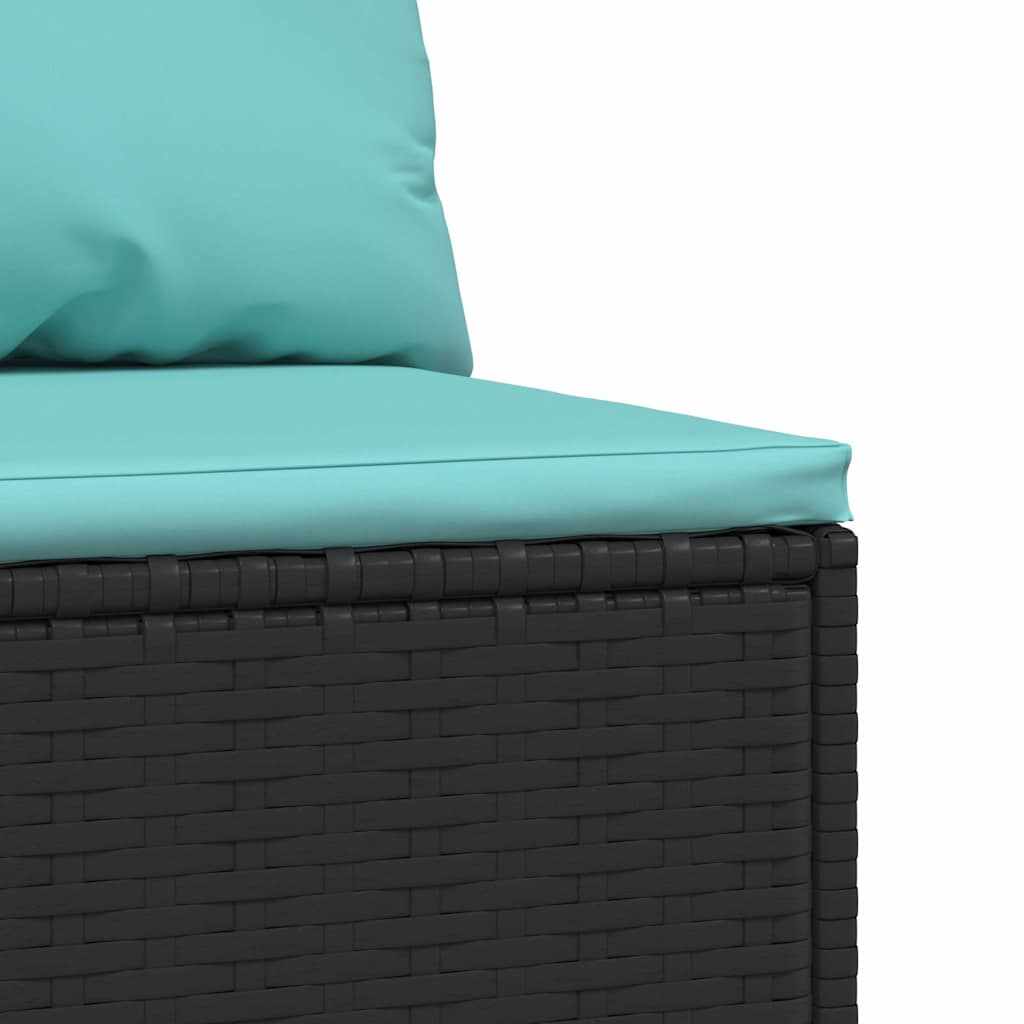 Middle sofa sections with cushions, 2 pcs., black, poly rattan