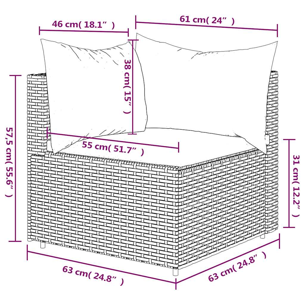 Corner garden sofa section with cushions, brown, poly rattan