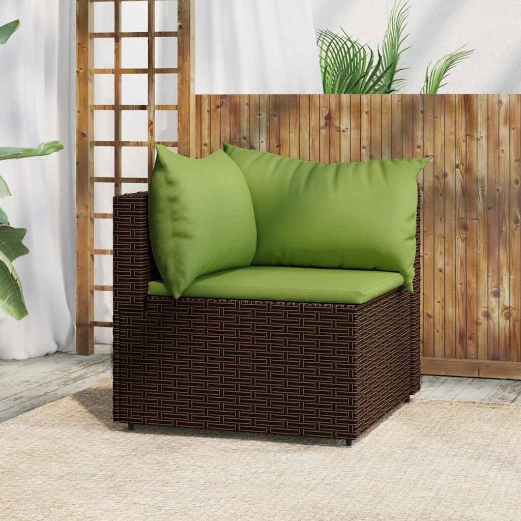 Corner garden sofa section with cushions, brown, poly rattan