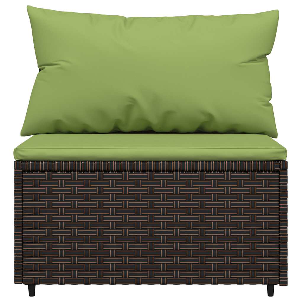 Middle sofa section with cushions, brown, poly rattan
