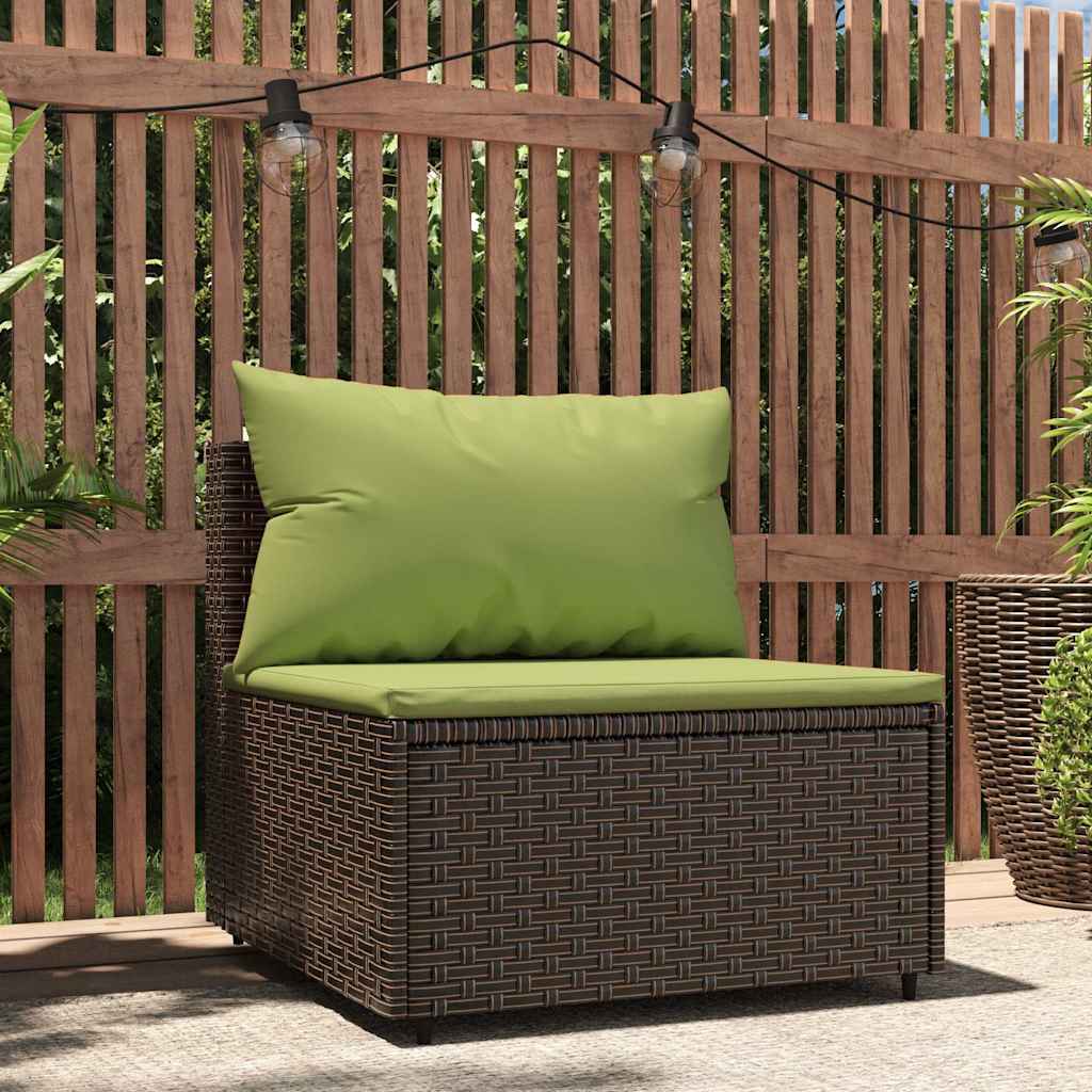 Middle sofa section with cushions, brown, poly rattan