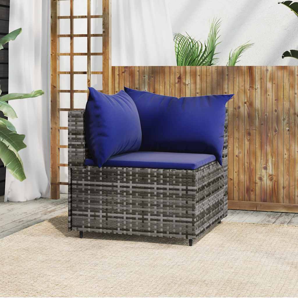 Corner garden sofa section with cushions, grey, poly rattan