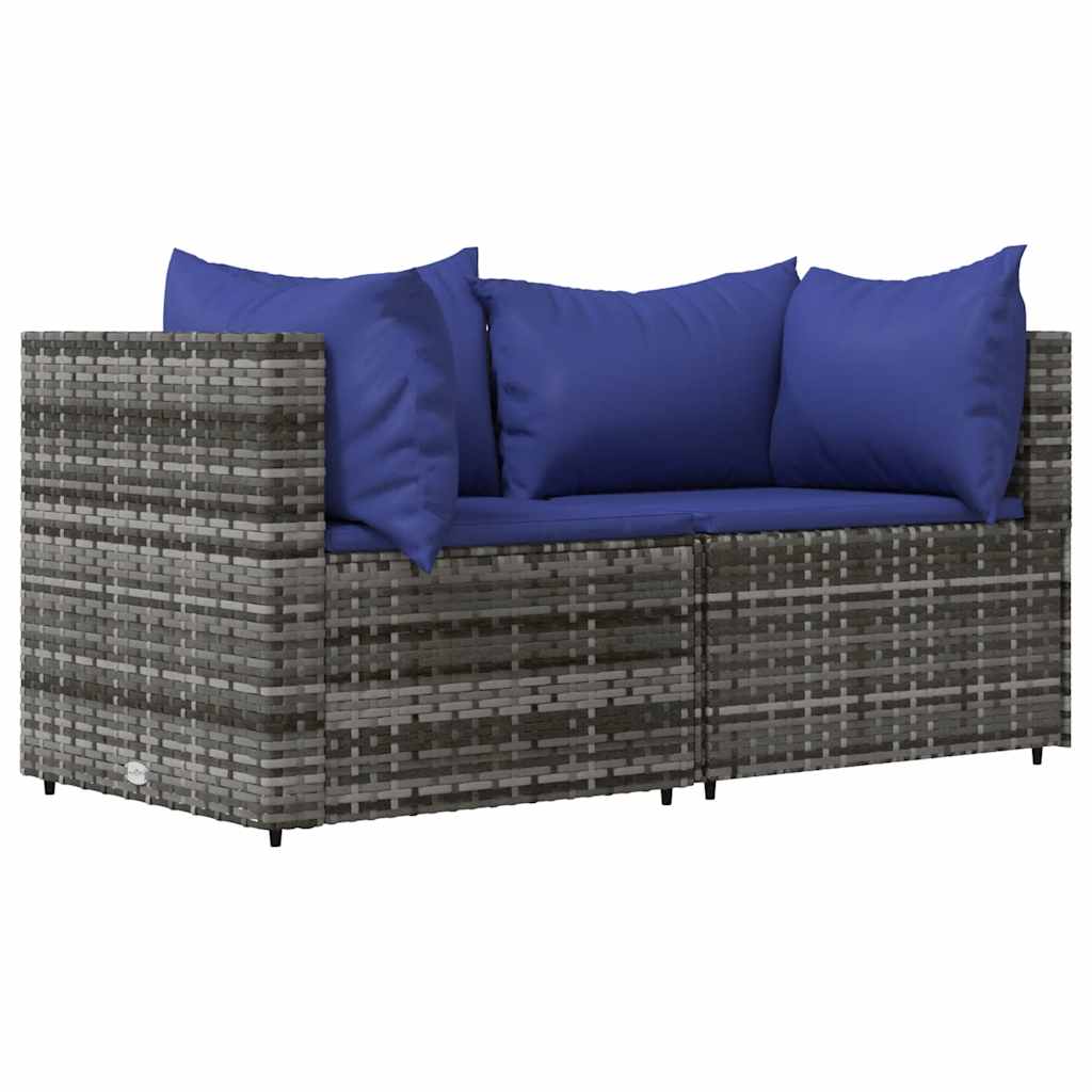 Garden lounge set with cushions, 3-piece, grey, poly rattan