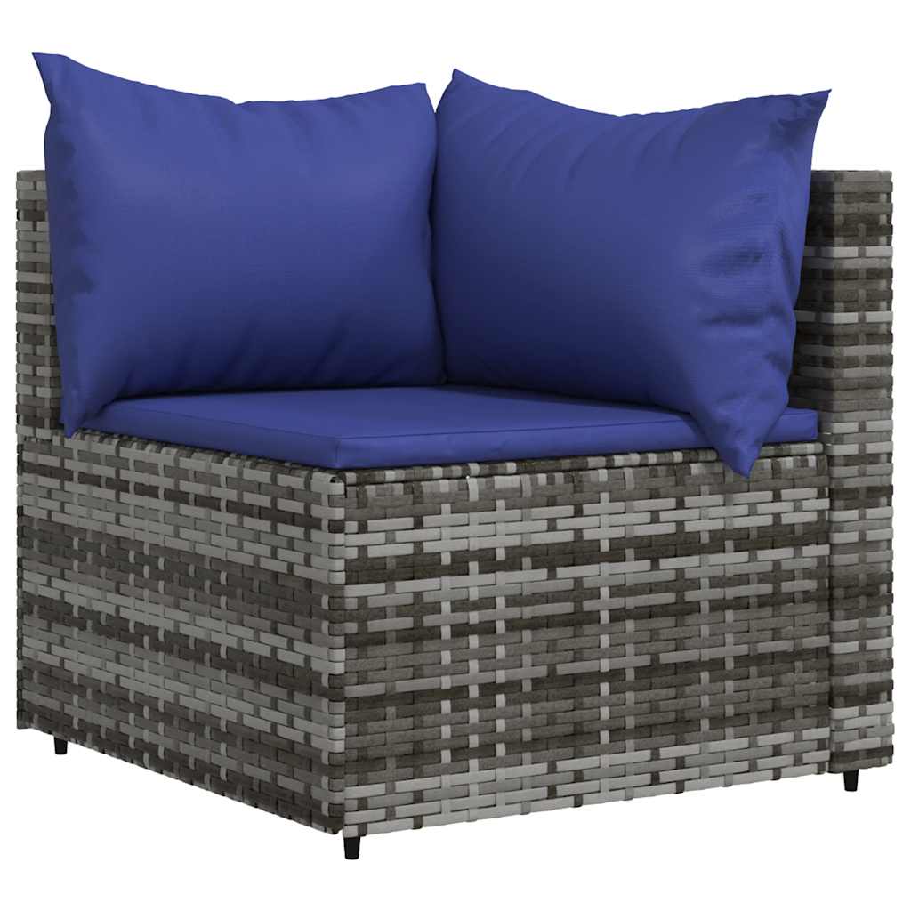 Garden lounge set with cushions, 3-piece, grey, poly rattan