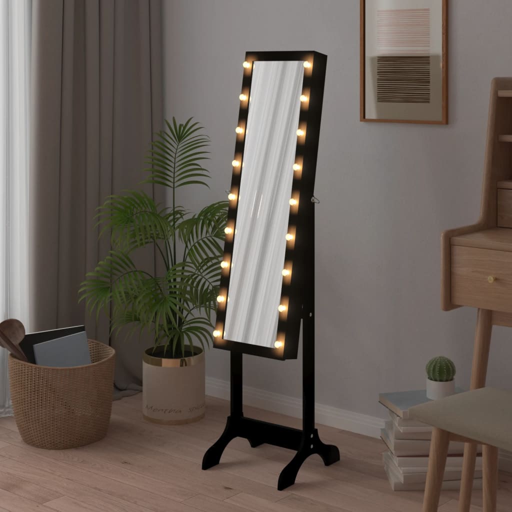 Freestanding Mirror with LED, Black, 34x37x146cm