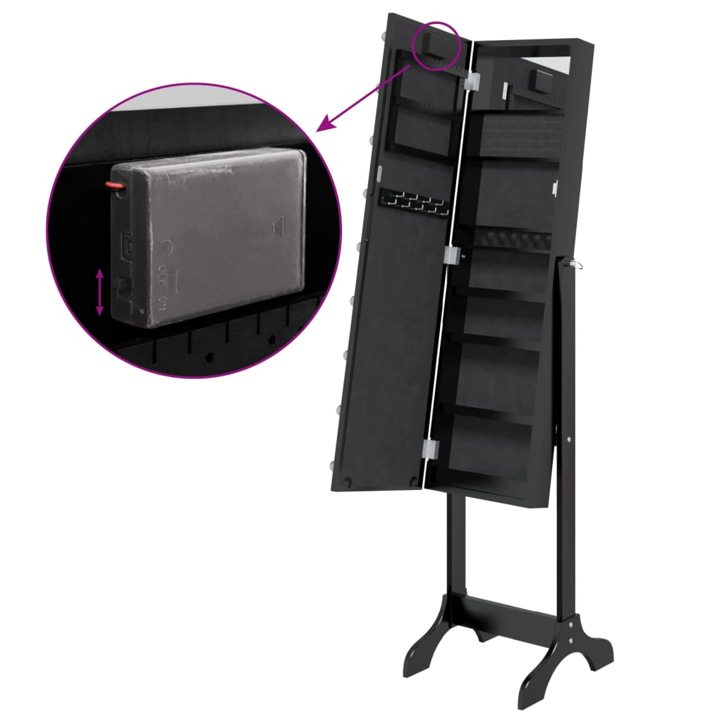 Freestanding Mirror with LED, Black, 34x37x146cm