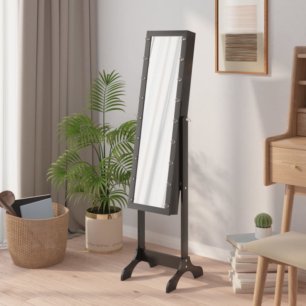 Freestanding Mirror with LED, Black, 34x37x146cm