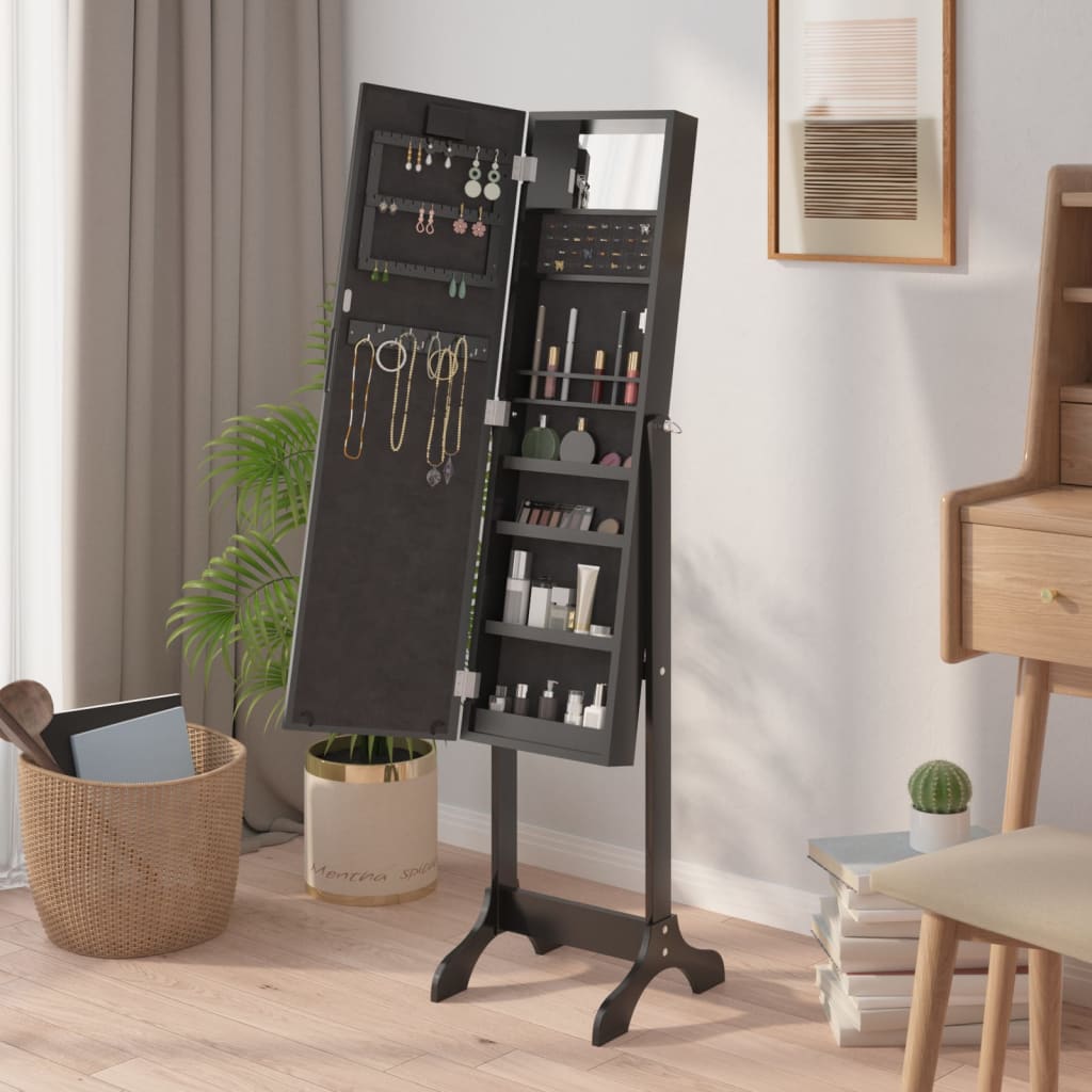 Freestanding Mirror with LED, Black, 34x37x146cm