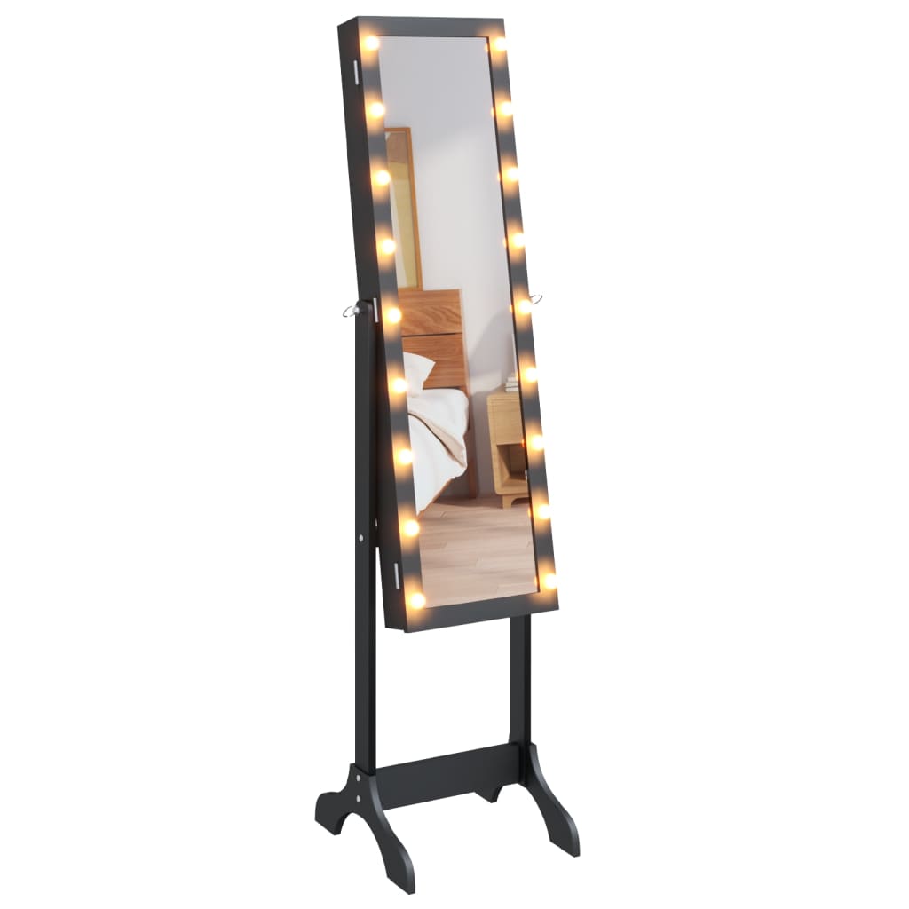 Freestanding Mirror with LED, Black, 34x37x146cm