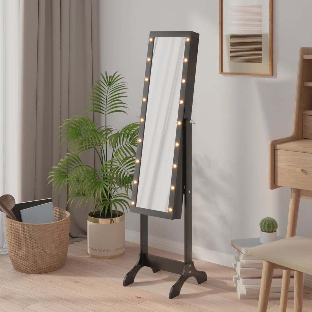 Freestanding Mirror with LED, Black, 34x37x146cm