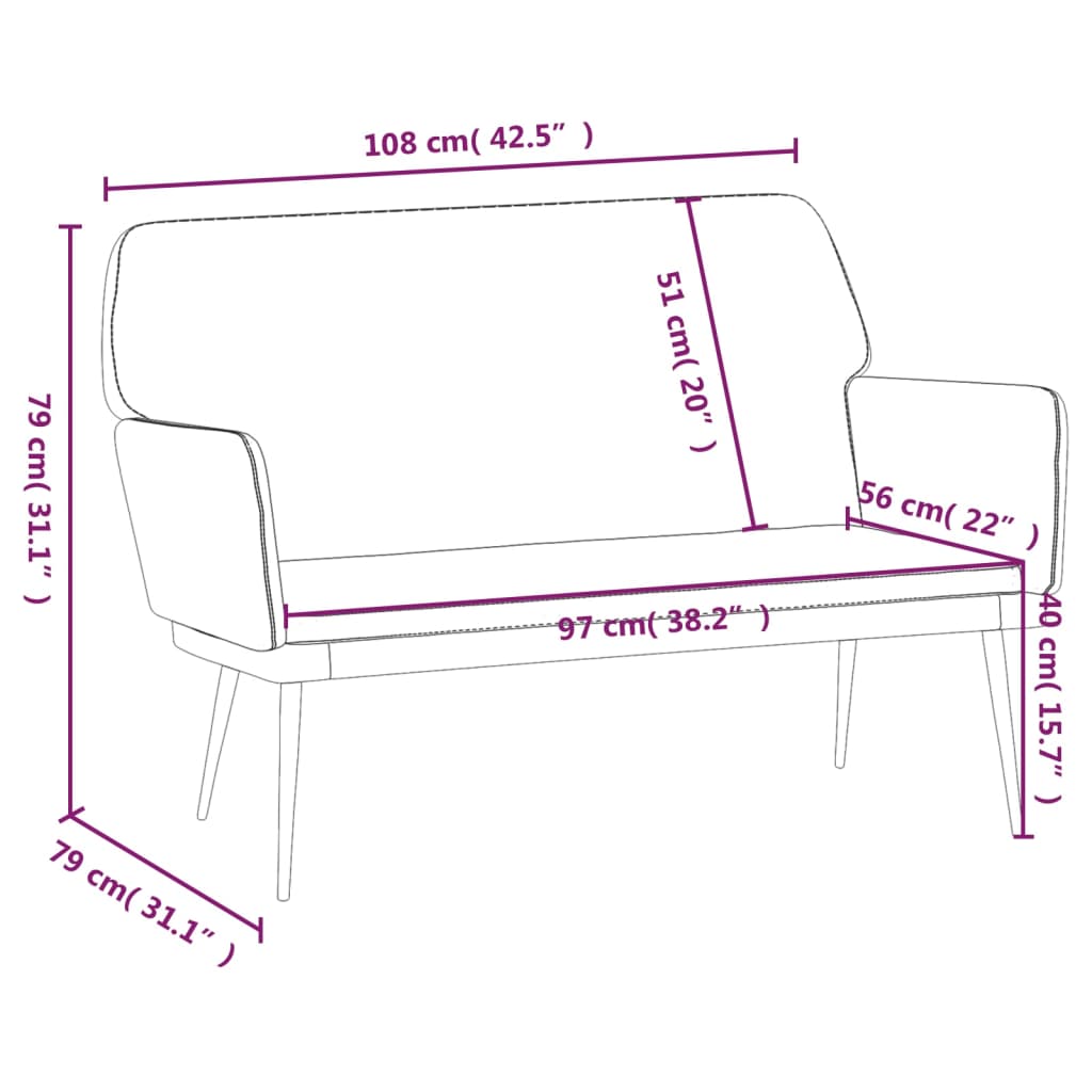 Bench, black, 108x79x79cm, velvet