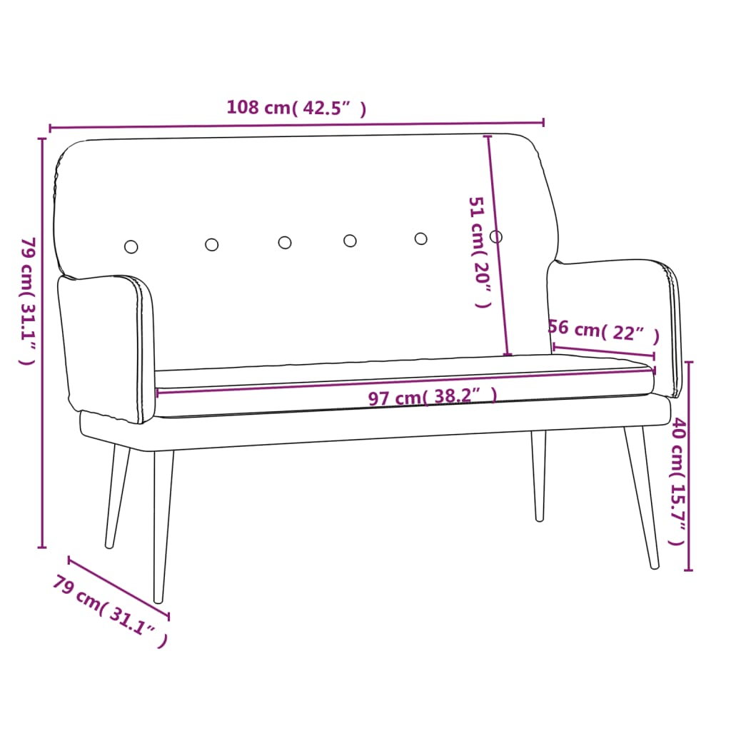 Bench, blue, 108x79x79cm, velvet