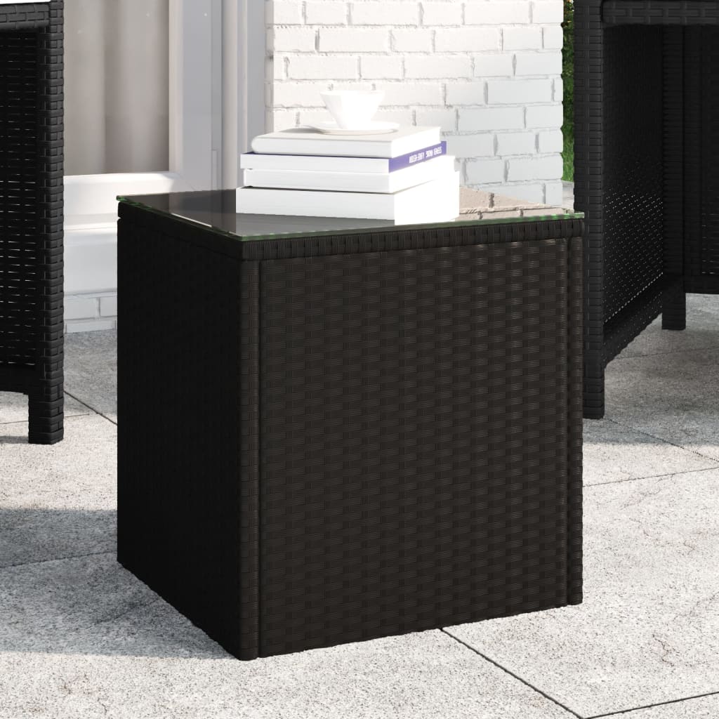 Side table, black, 40x37x40.5cm, polyrattan and glass