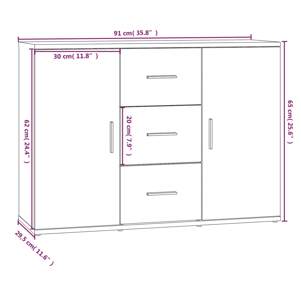 Side cabinet, black, 91x29.5x65cm, engineered wood