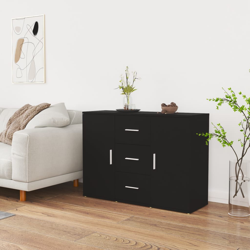 Side cabinet, black, 91x29.5x65cm, engineered wood