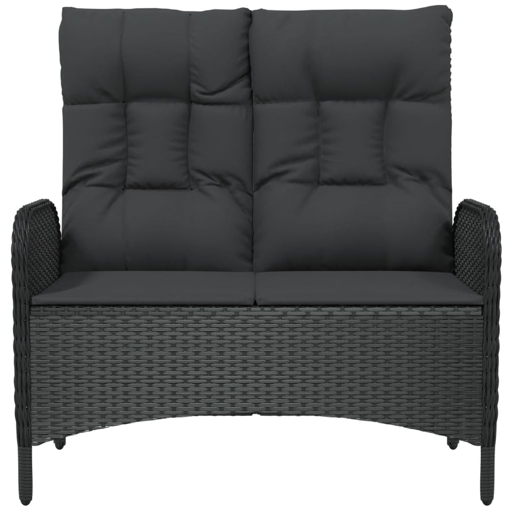 Reclining garden bench with cushions, black, 107cm, rattan
