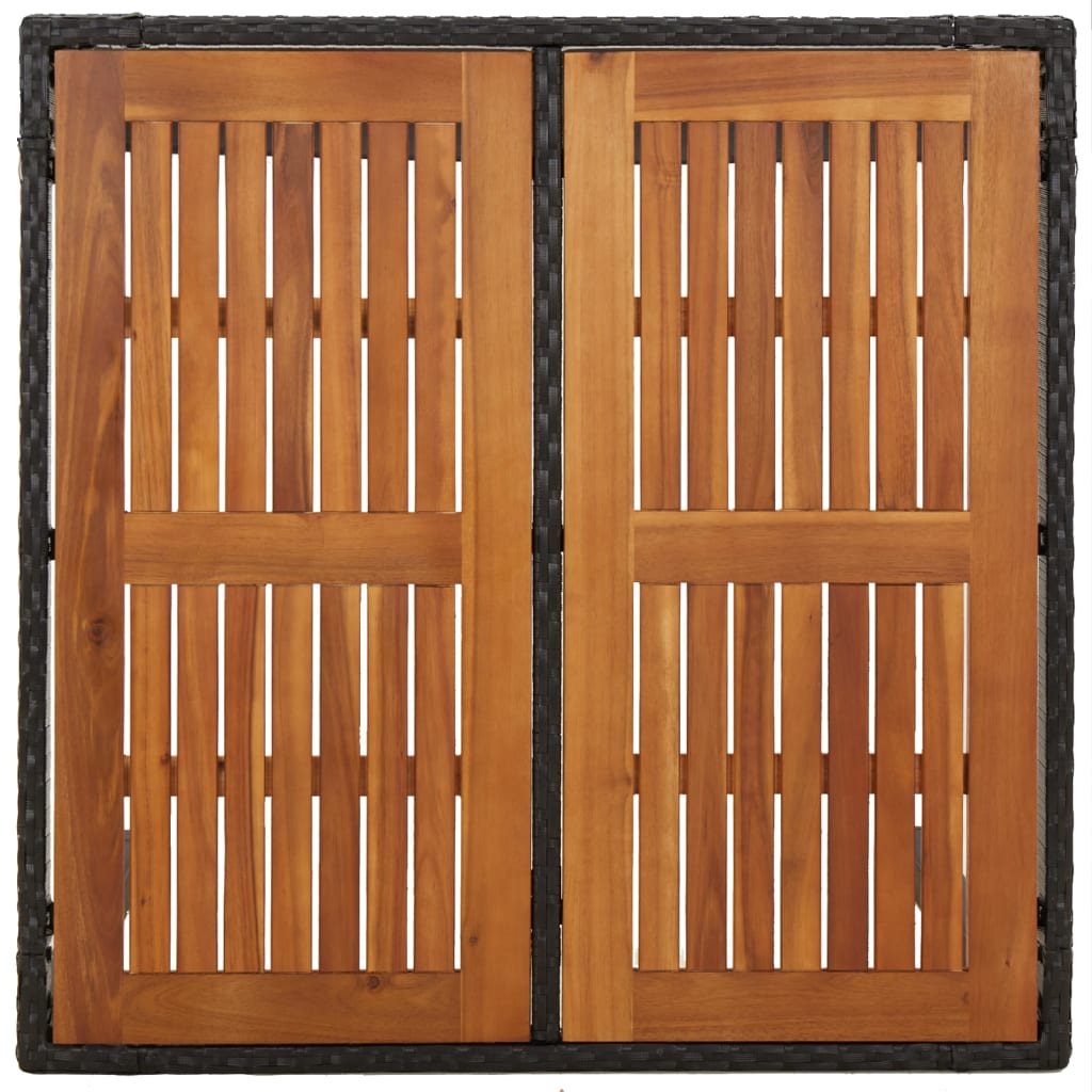 Stalas su mediniu stalviršiu, juodas, 90x90x75cm, poliratanas