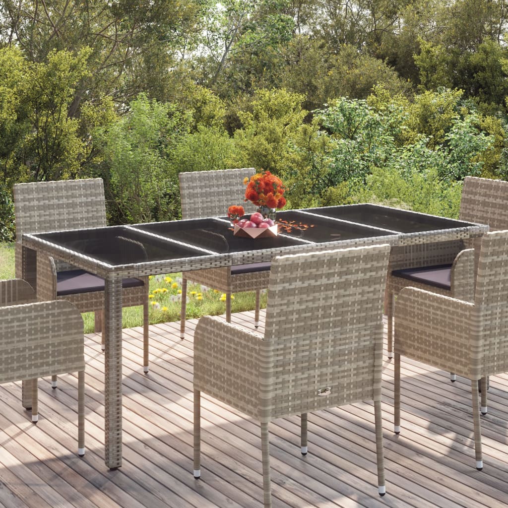 Table with glass top, grey, 190x90x75, polyrattan