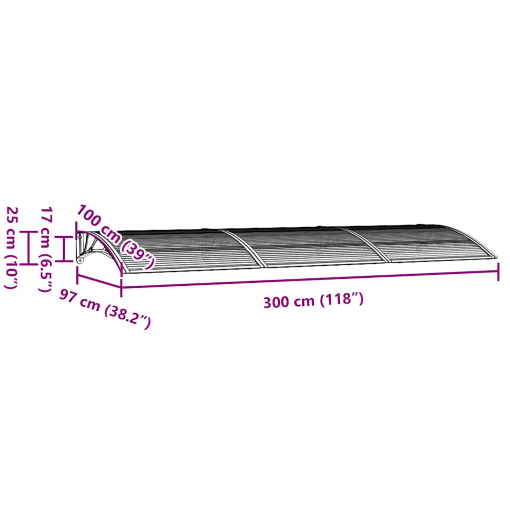 Door canopy, black, 300x100cm, polycarbonate