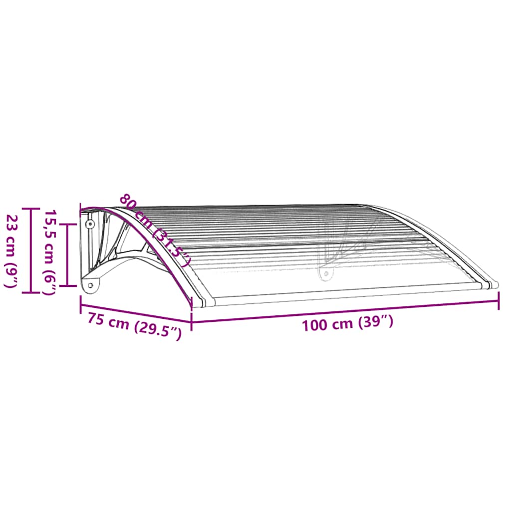 Canopy for doors, grey and clear, 100x75 cm, polycarbonate