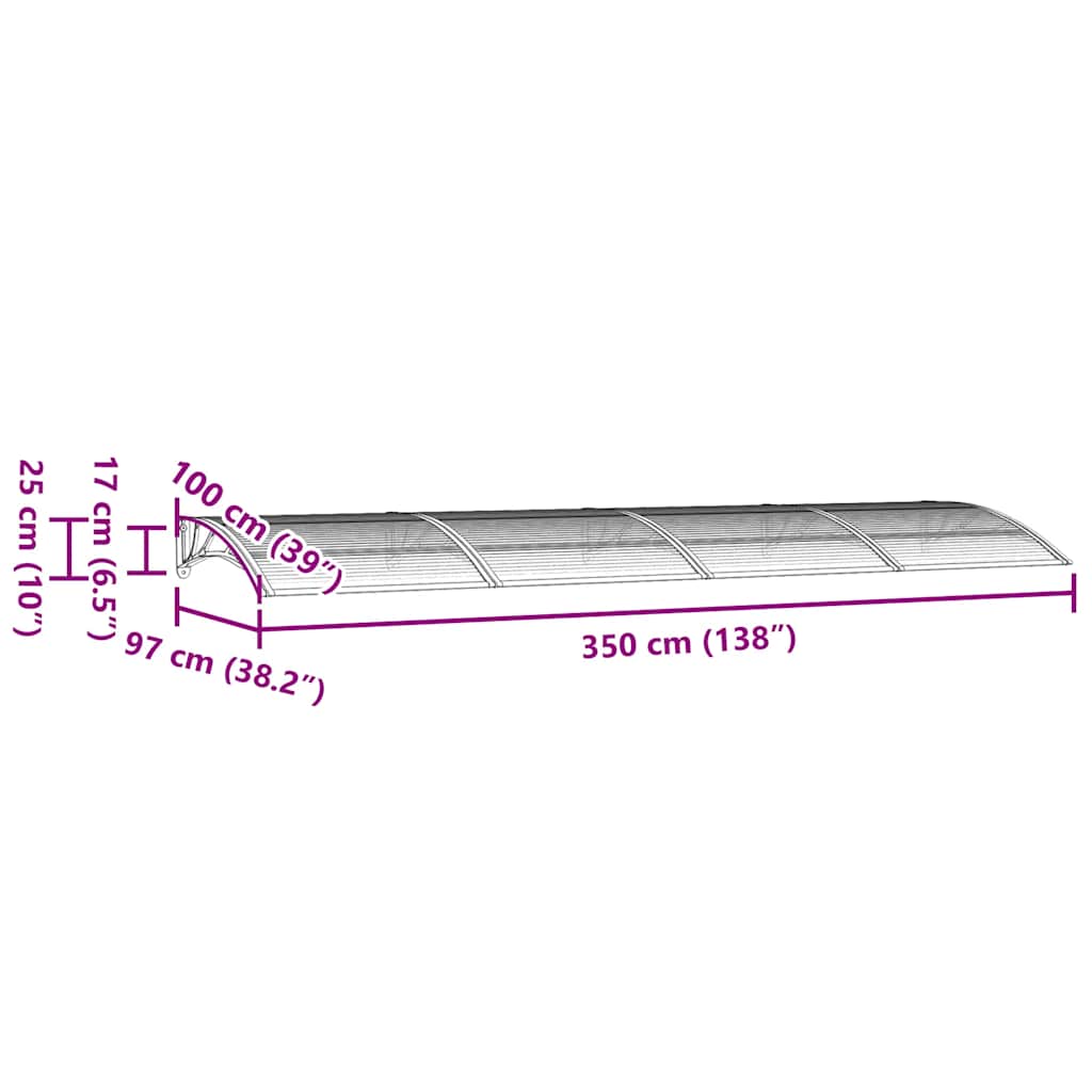 Canopy for doors, black, 350x100cm, polycarbonate