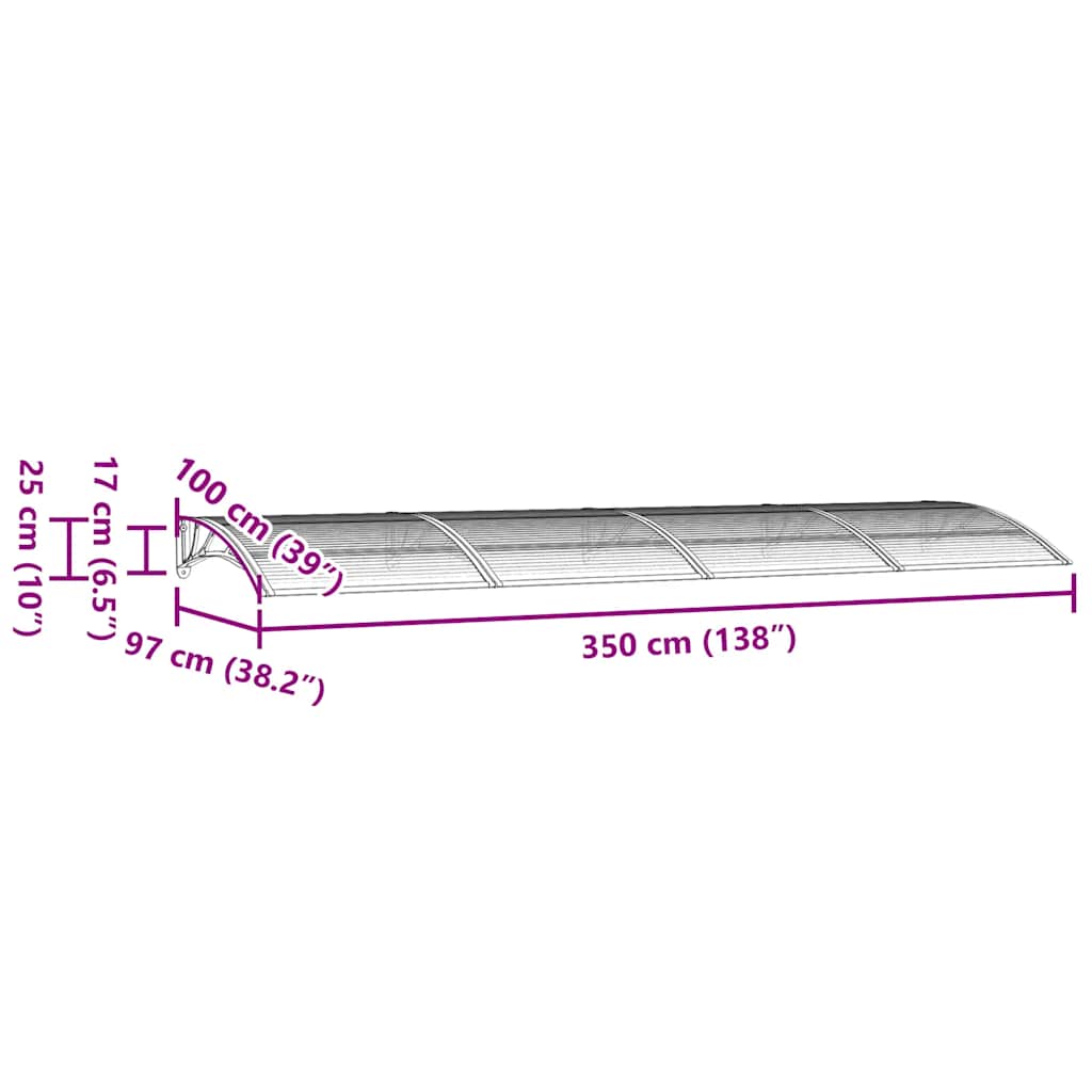 Stogelis durims, pilkos spalvos, 350x100cm, polikarbonatas