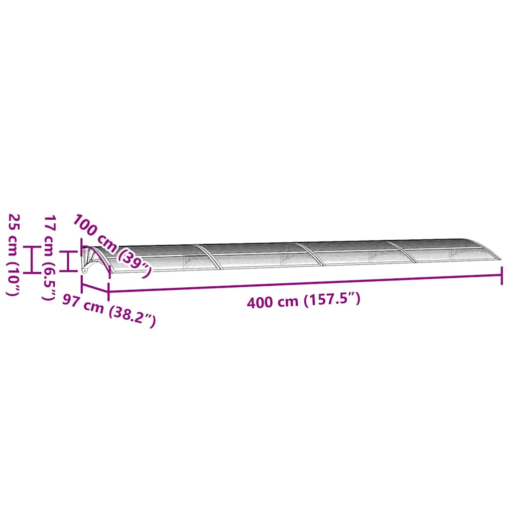 Stogelis durims, pilkos spalvos, 400x100cm, polikarbonatas