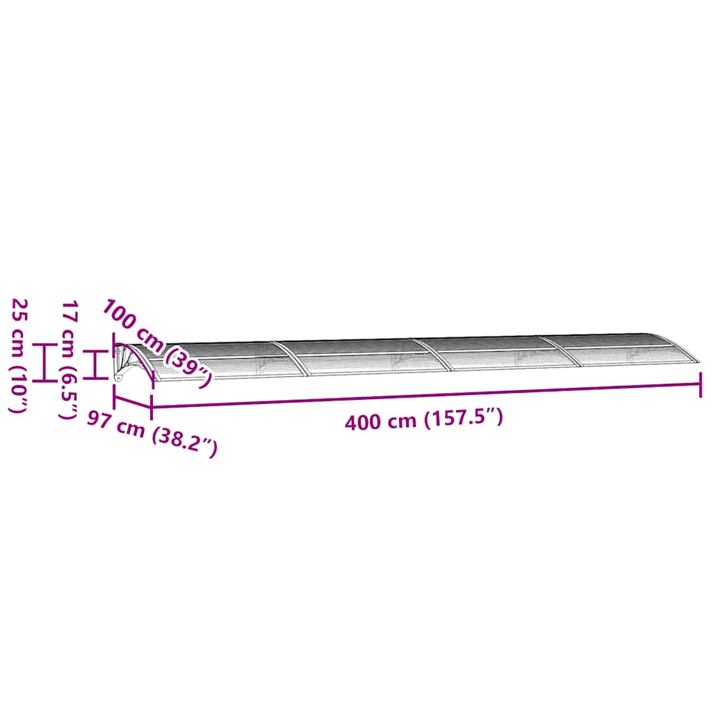 Jumta pārkare durvīm, melnā krāsā, 400x100cm, polikarbonāts