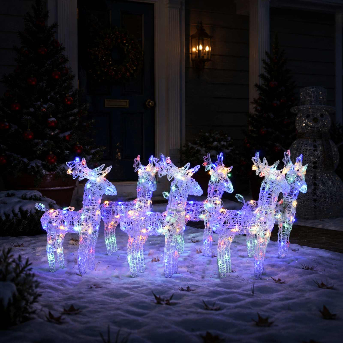 Kalėdiniai elniai, 6vnt., įvairių spalvų, akrilas, 240LED