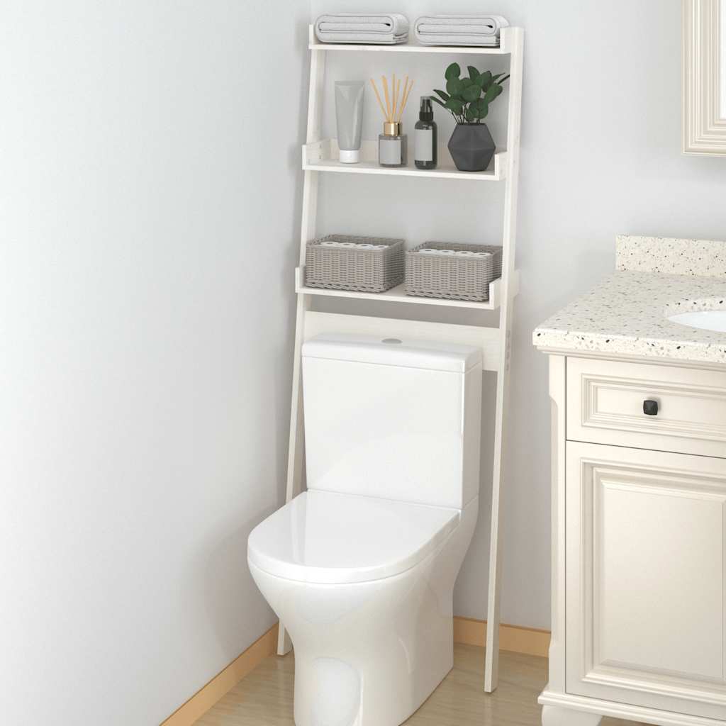 Toilet shelf, white, 63.5x32x179cm, solid pine wood