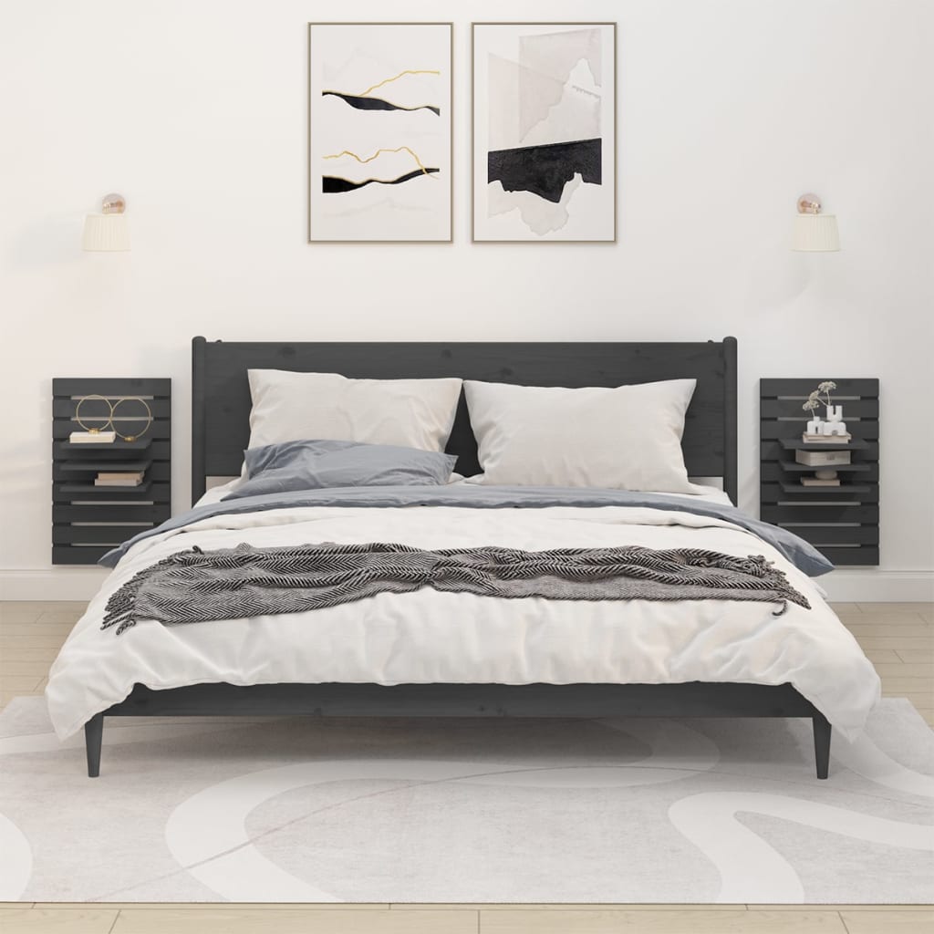 Wall shelves by the bed, 2 pcs., grey, solid pine