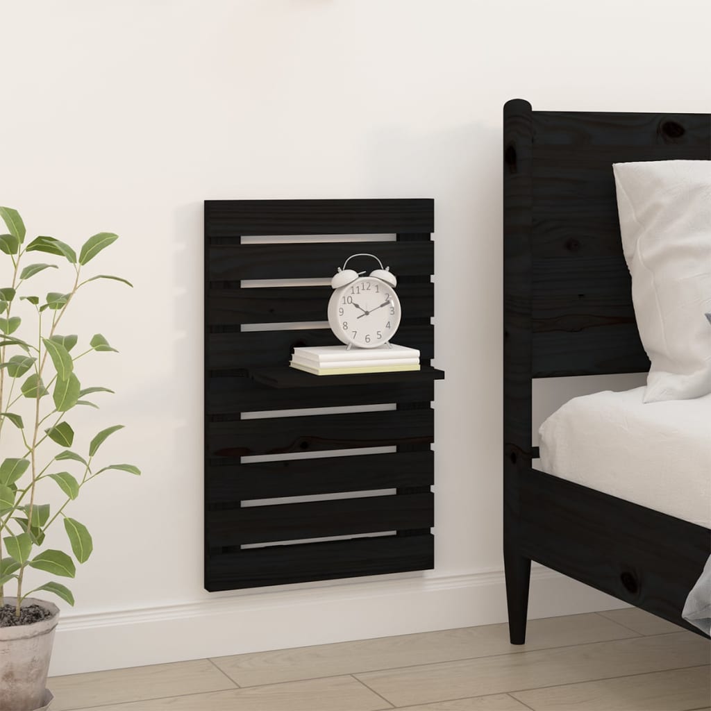 Wall shelves for bedside, 2 pcs, black, solid pine