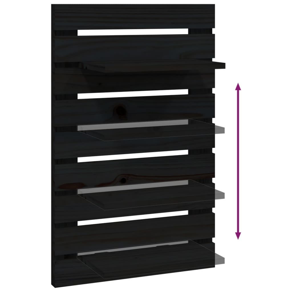 Wall shelves for bedside, 2 pcs, black, solid pine