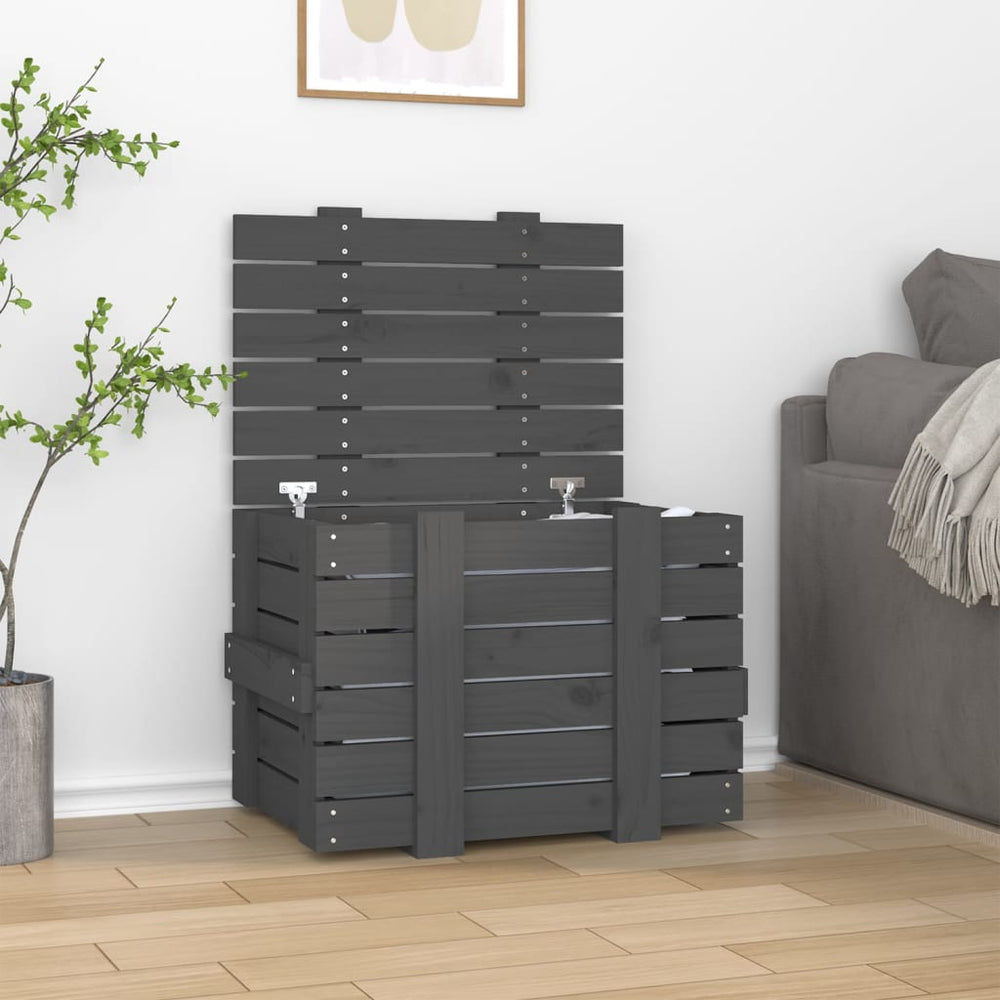 Storage box, grey, 58x40.5x42cm, solid pine