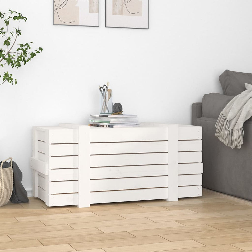 Storage box, white, 91x40.5x42cm, solid pine wood