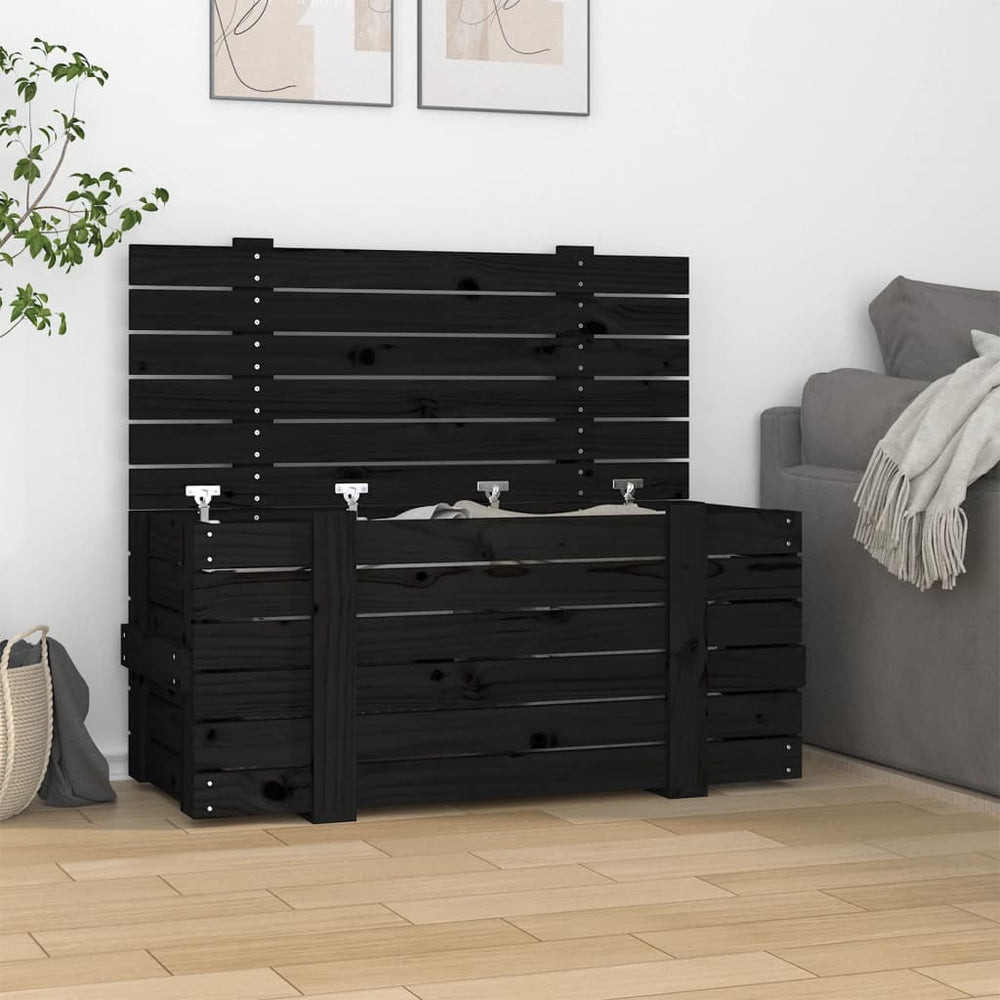 Storage chest, black, 91x40.5x42cm, solid pine wood