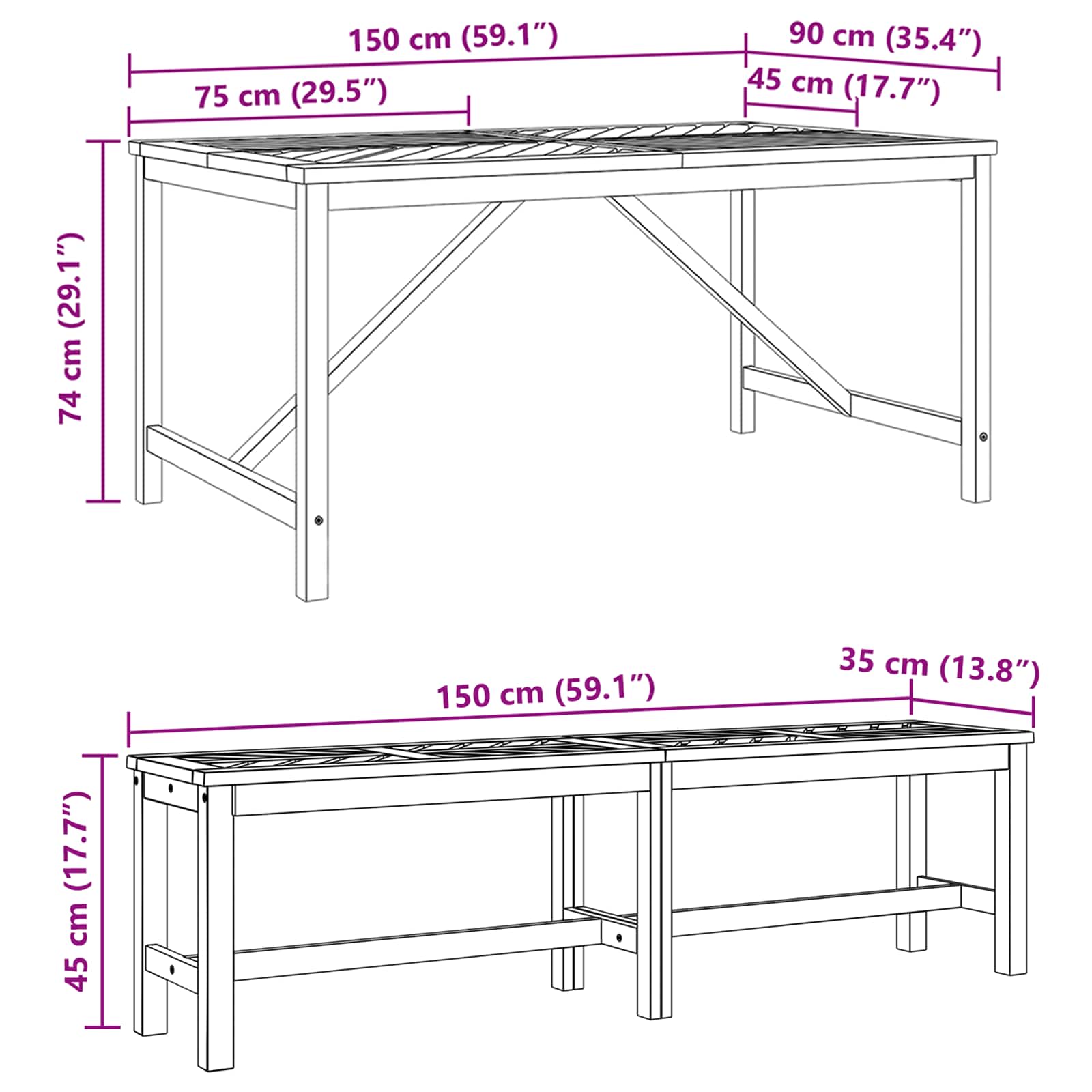 Sodo valgomojo komplektas 3 pcs Ruda 150 x 90 x 74 cm