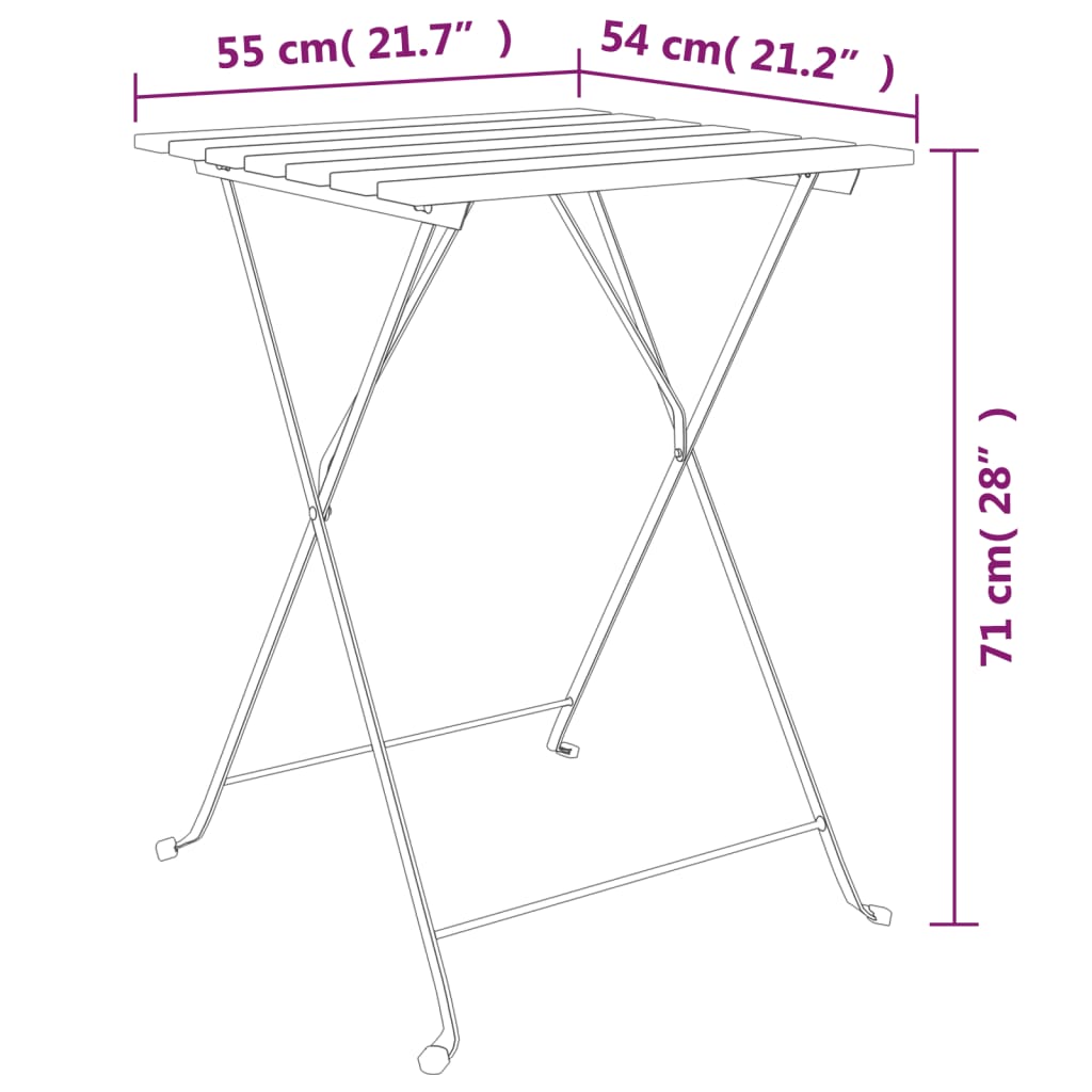 Foldable bistro table, 55x54x71cm, teak and steel