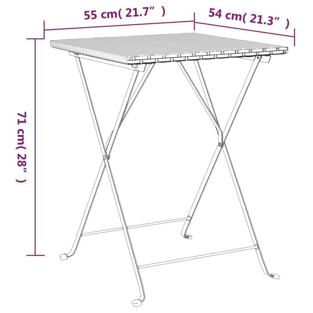 Sulankstomas bistro stalas, pilkas, 55x54x71cm, poliratanas