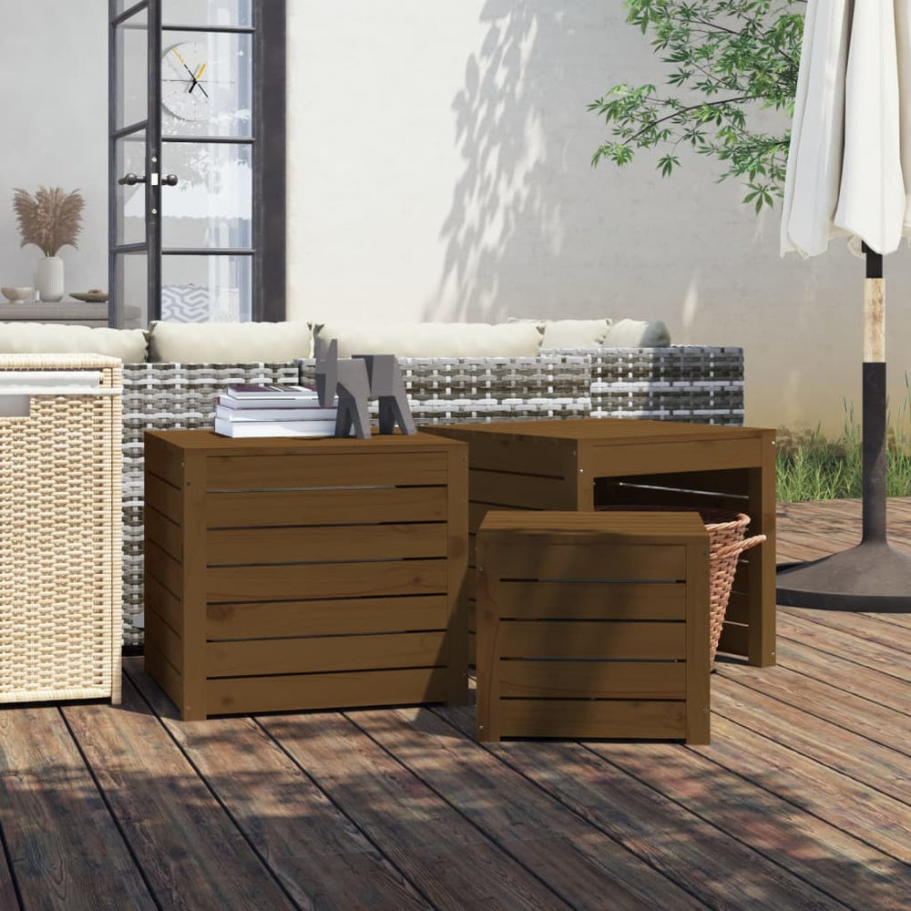 Garden Planter Set, 3 pcs, Honey Brown, Solid Pine