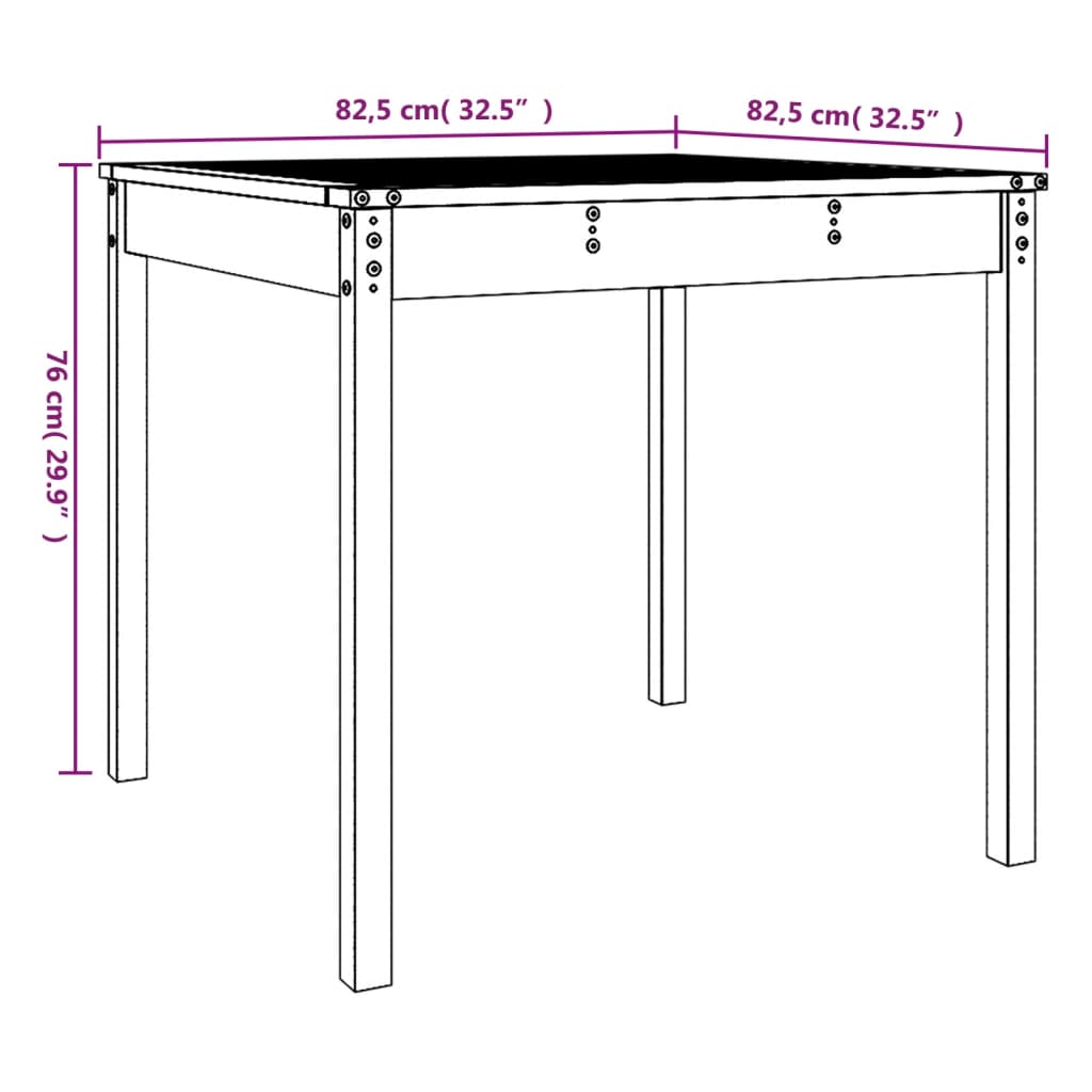 Garden table, white, 82.5x82.5x76cm, solid pine wood