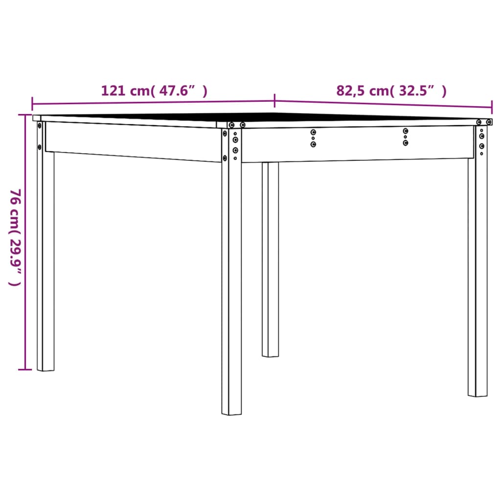 Garden table, 121x82.5x76cm, solid pine
