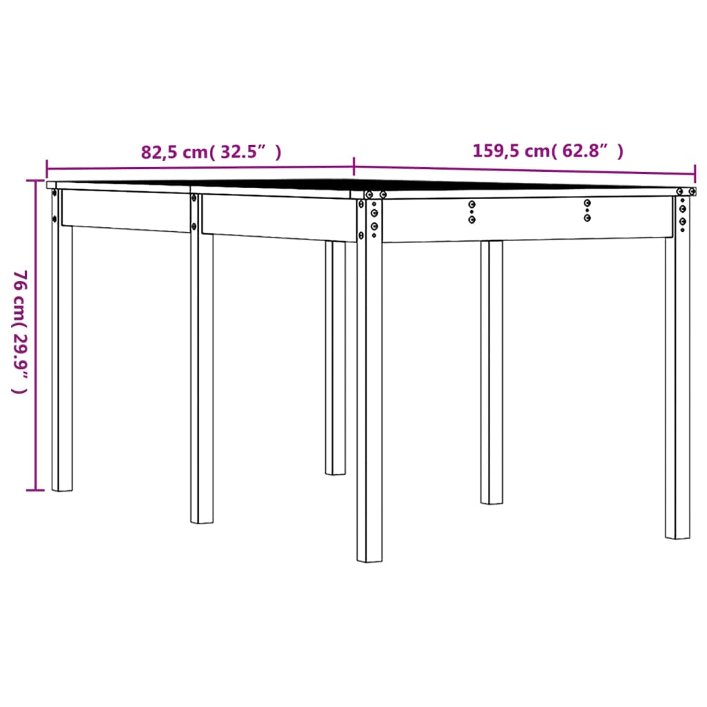 Sodo stalas, baltas, 159,5x82,5x76cm, pušies medienos masyvas