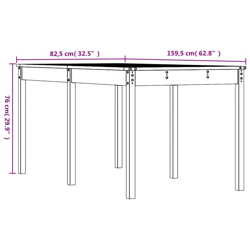 Sodo stalas, 159,5x82,5x76cm, duoglas eglės medienos masyvas